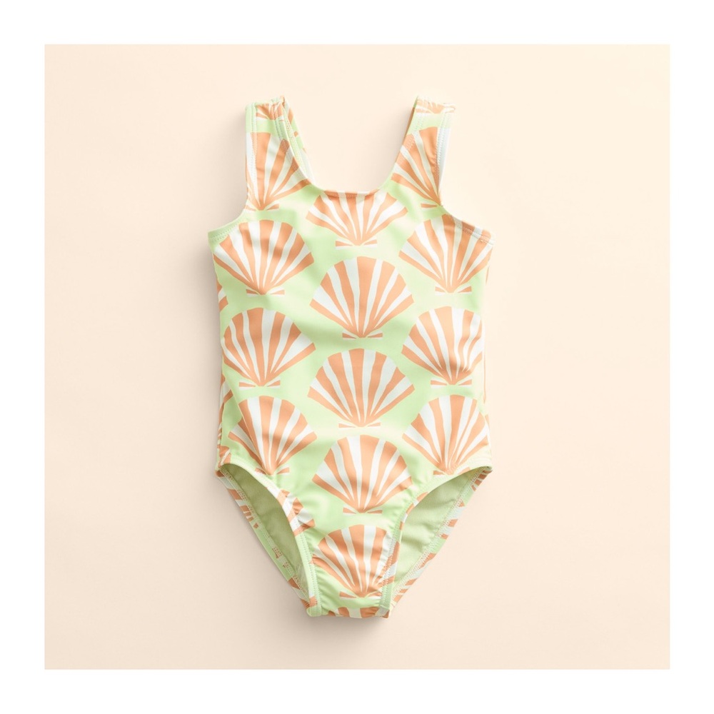 Kids Seashell Patterned One Piece Swimsuit - Mint and Peach